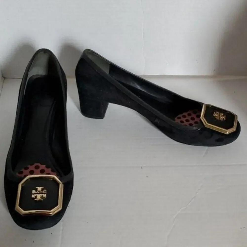 Tory Burch Pumps Heels Black Shoes Julian Suede Leather Women's Woman's Size 9½